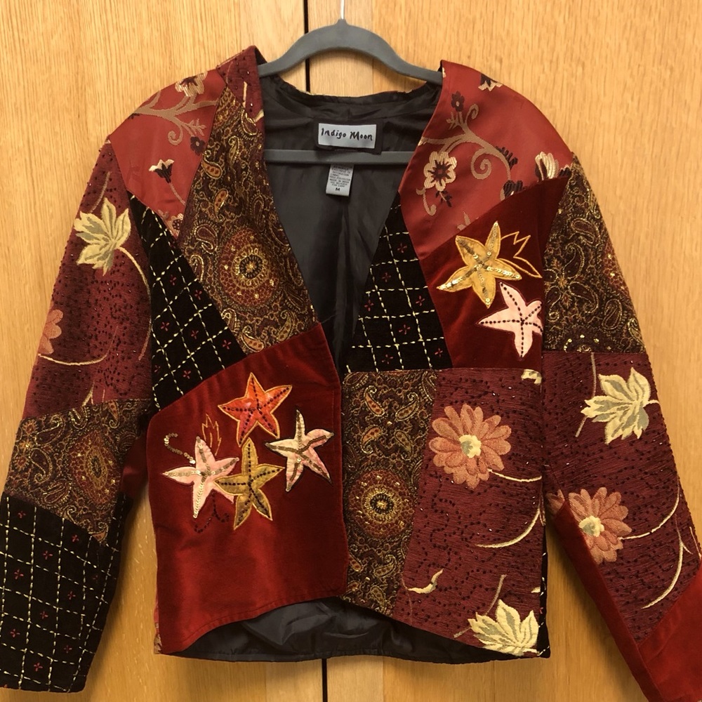 Vintage Red Embroidered Patchwork Jacket, Size M
